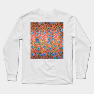 Small blue flowers with a carmine background. Long Sleeve T-Shirt